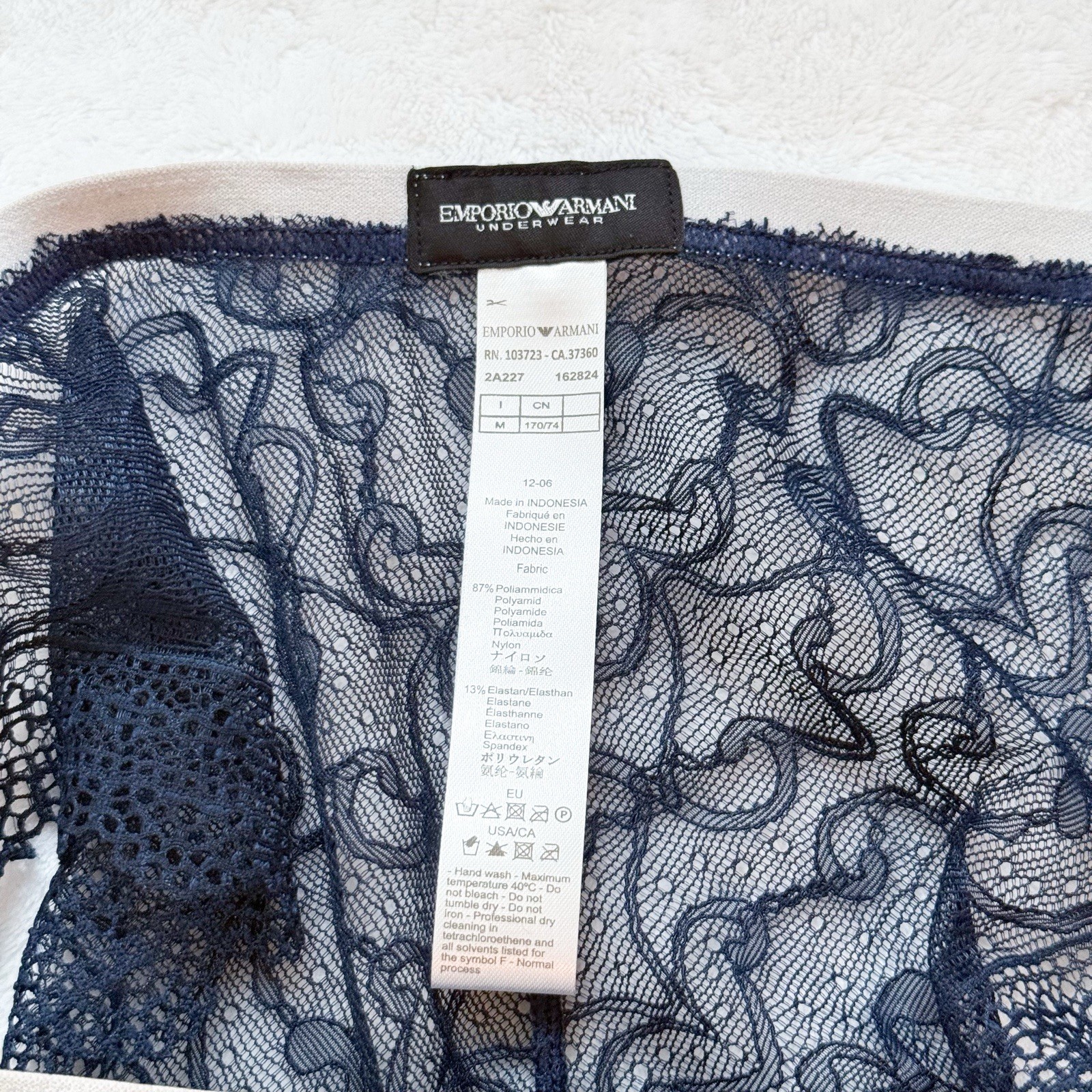 Emporio Armani Women’s Blue Lace Panties Size M NWT Sexy Stretch Lightweight