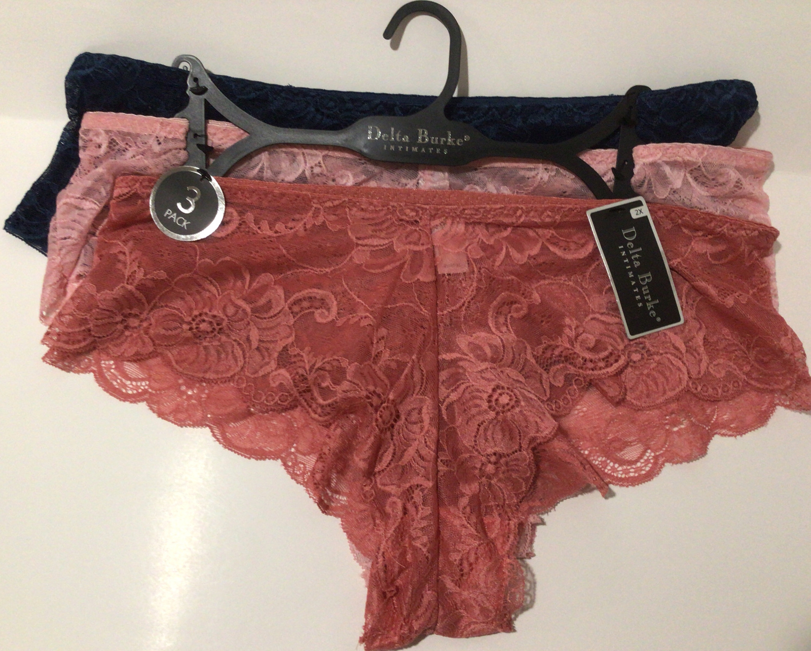 DELTA BURKE Intimates SEXY Panties PLUS Size 2X Lace Boy Shorts 3 Pk