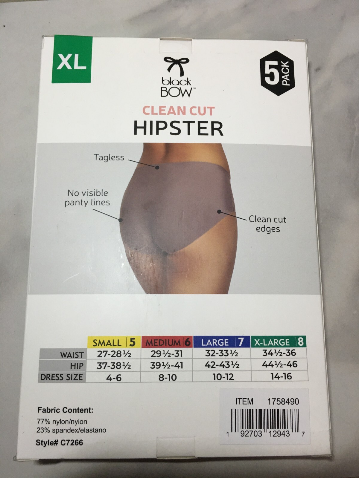 Black Bow, 5-Pack Women Clean Cut Hipster, Size XL, Underwear, Colors New