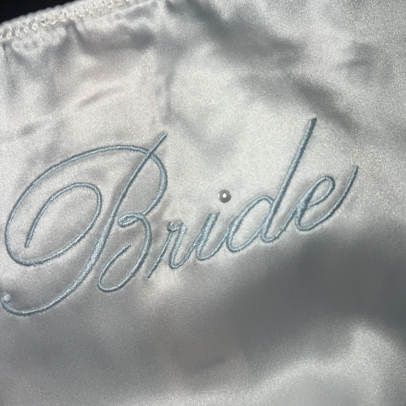 Victoria’s Secret M panty LOT 2 SATIN BLUE WHITE side tie BRIDE I DO EMBROIDERY