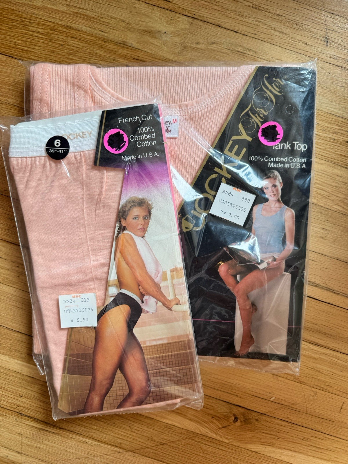 Vintage 1992 Jockey for Her Sz 6 Pastel Pink French Cut Brief and Med tank top