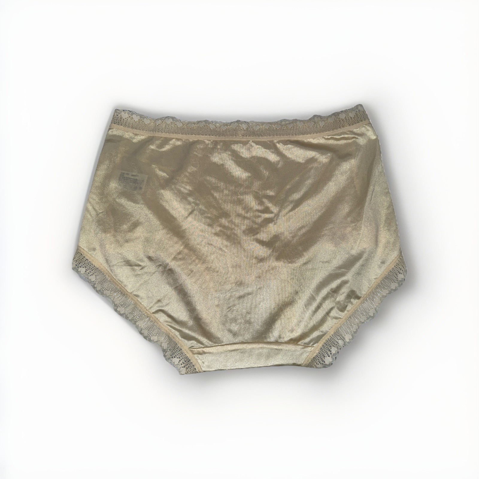 ~Shiny Large Ivory With Gem Nylon Lace Blended Panties W/Bow Heart In Lace