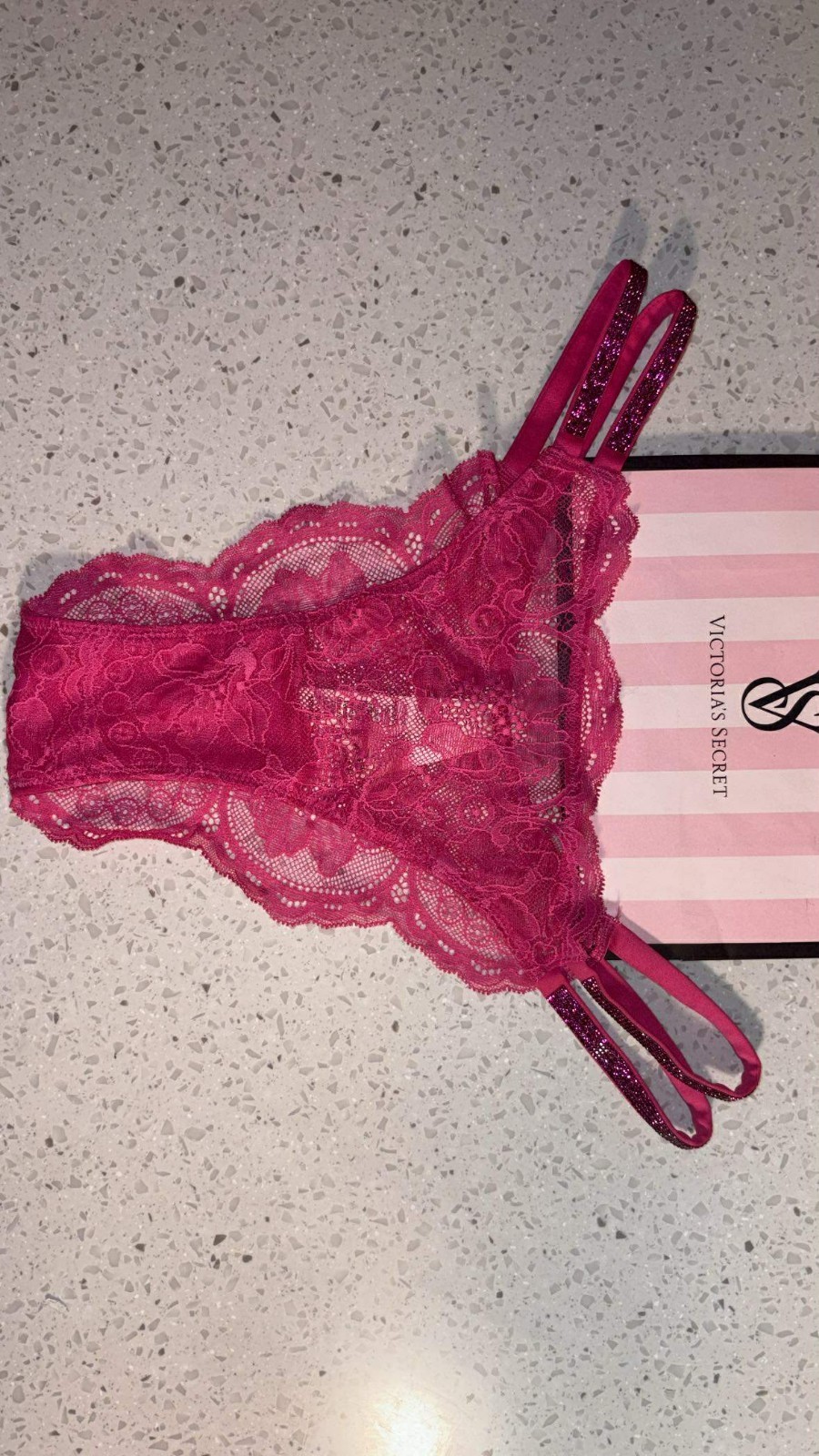 NWT Victoria’s Secret Very Sexy Double Shine Strap Pink Lace Brazilian Panty S