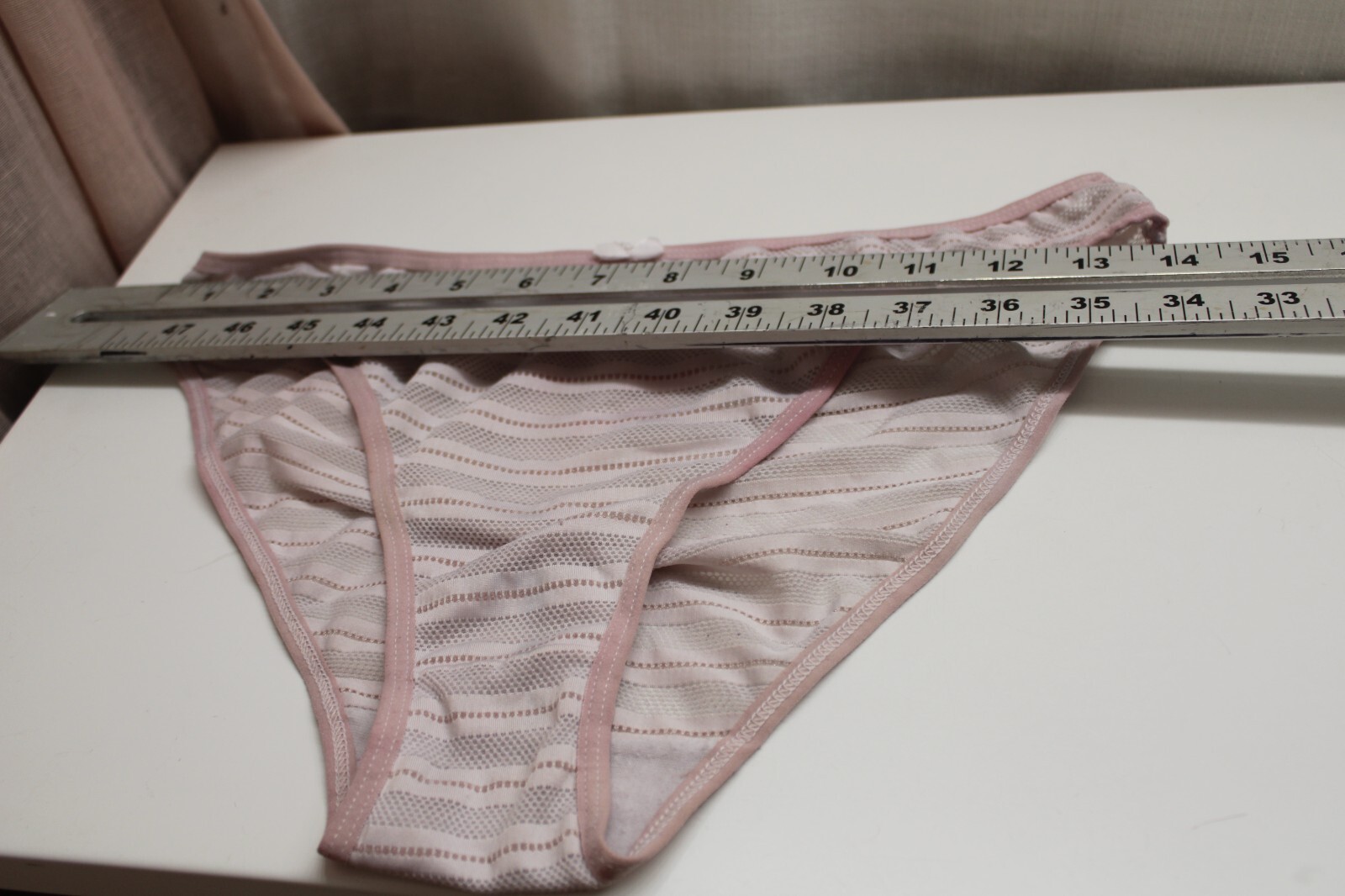 Women’s white beige Striped polyester Mesh Bikini Panties M