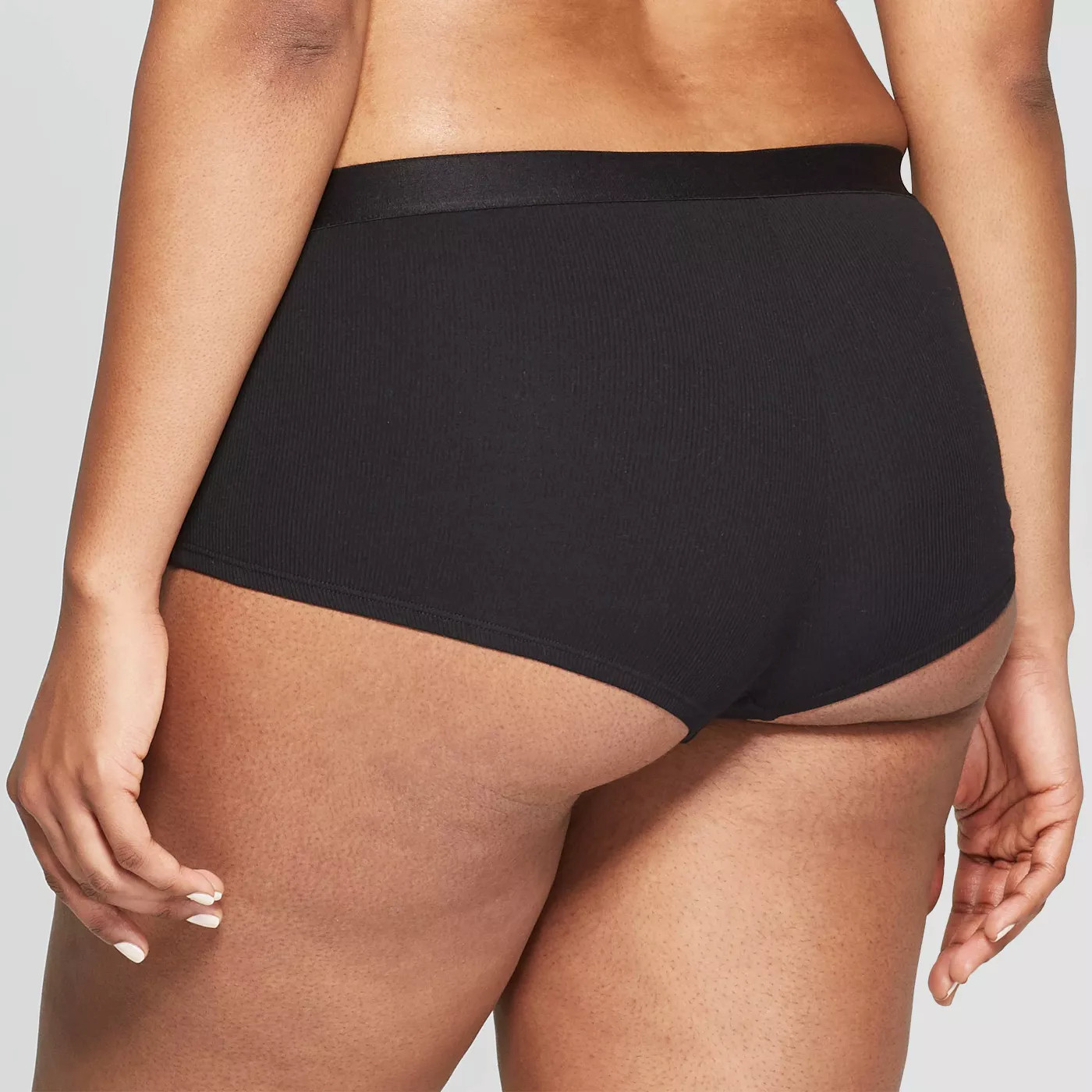 Auden Ladies Cotton Rib-Knit Boyshort Panty Black Size M 8-10