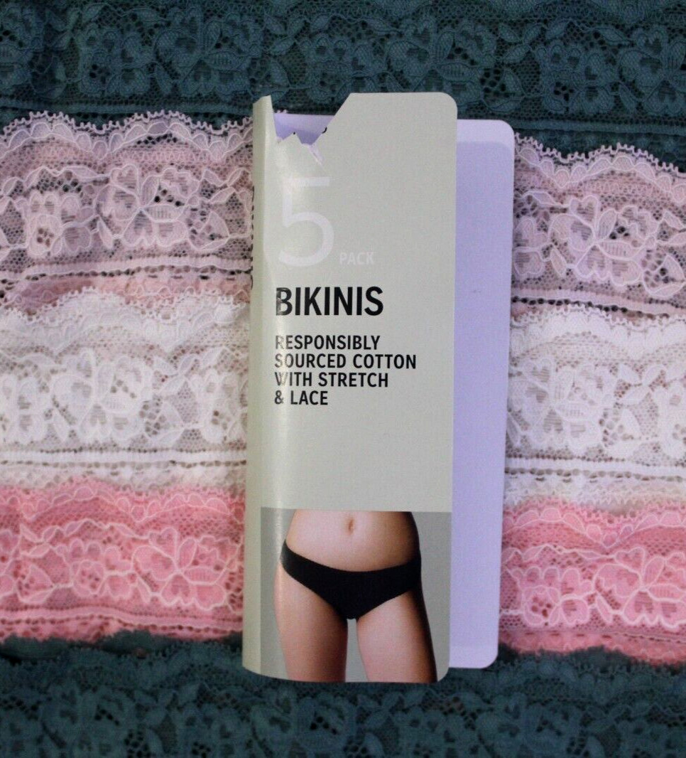 Ex M & S Ladies 5 Pack Bikinis Briefs Supersoft Lace Knickers Underwear 6 to 22