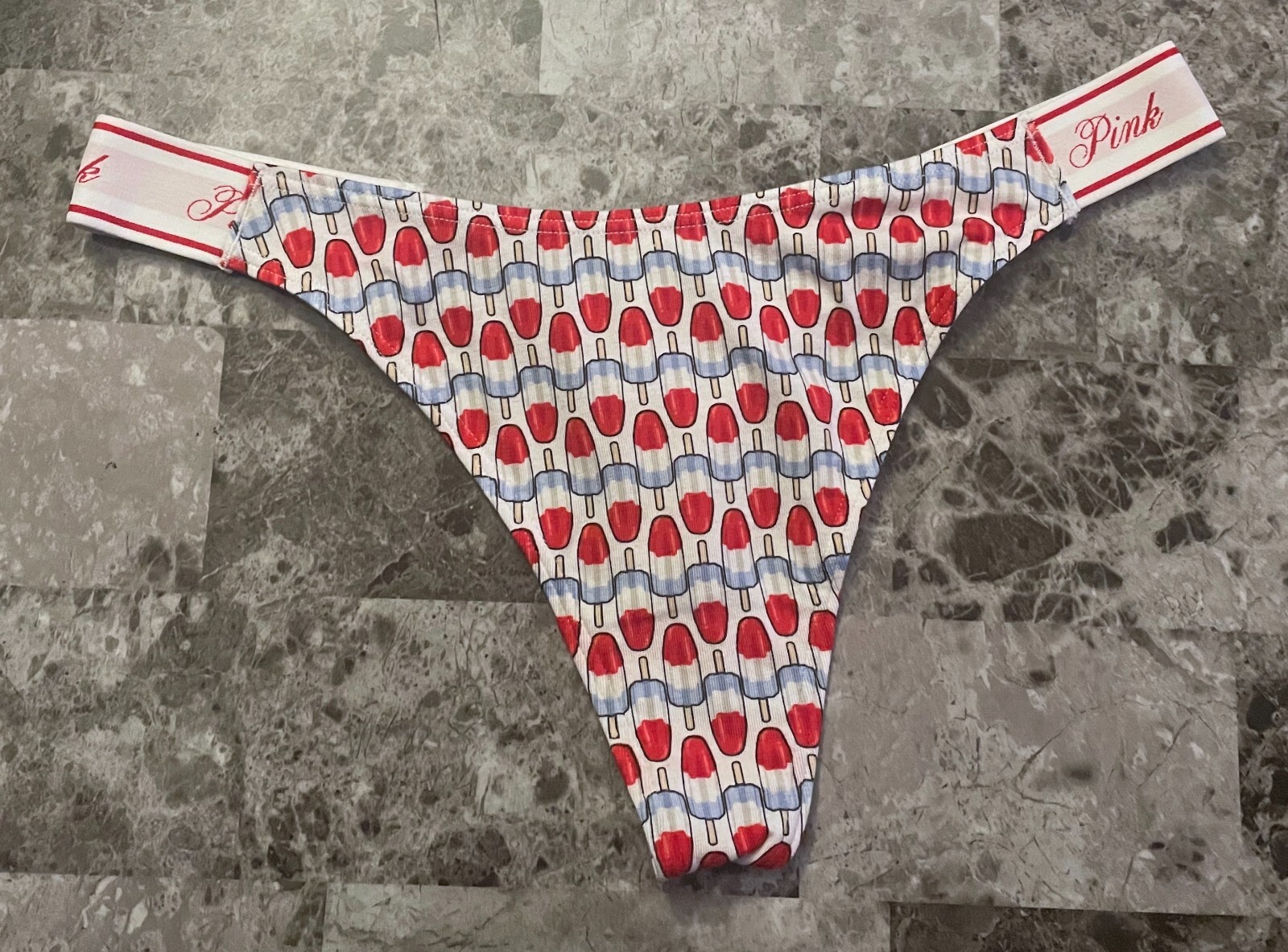 VICTORIA’S SECRET PINK RED WHITE BLUE POPSICLE THICK SIDE STRAP THONG PANTIES