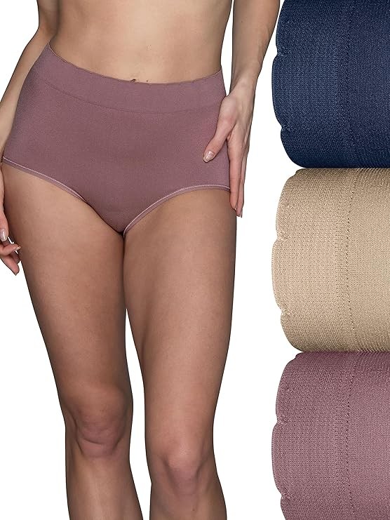 3 Pack Vanity Fair Women’s No Pinch No Show Seamless Brief Panty Plum/Beige/Navy