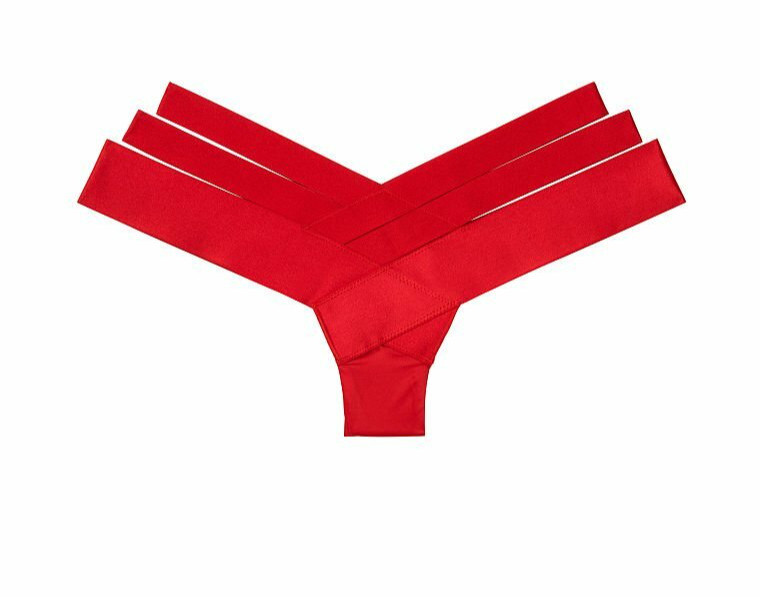 Victorias Secret Very Sexy Red Banded Strappy Cheeky Panty Size S-M Silky Front