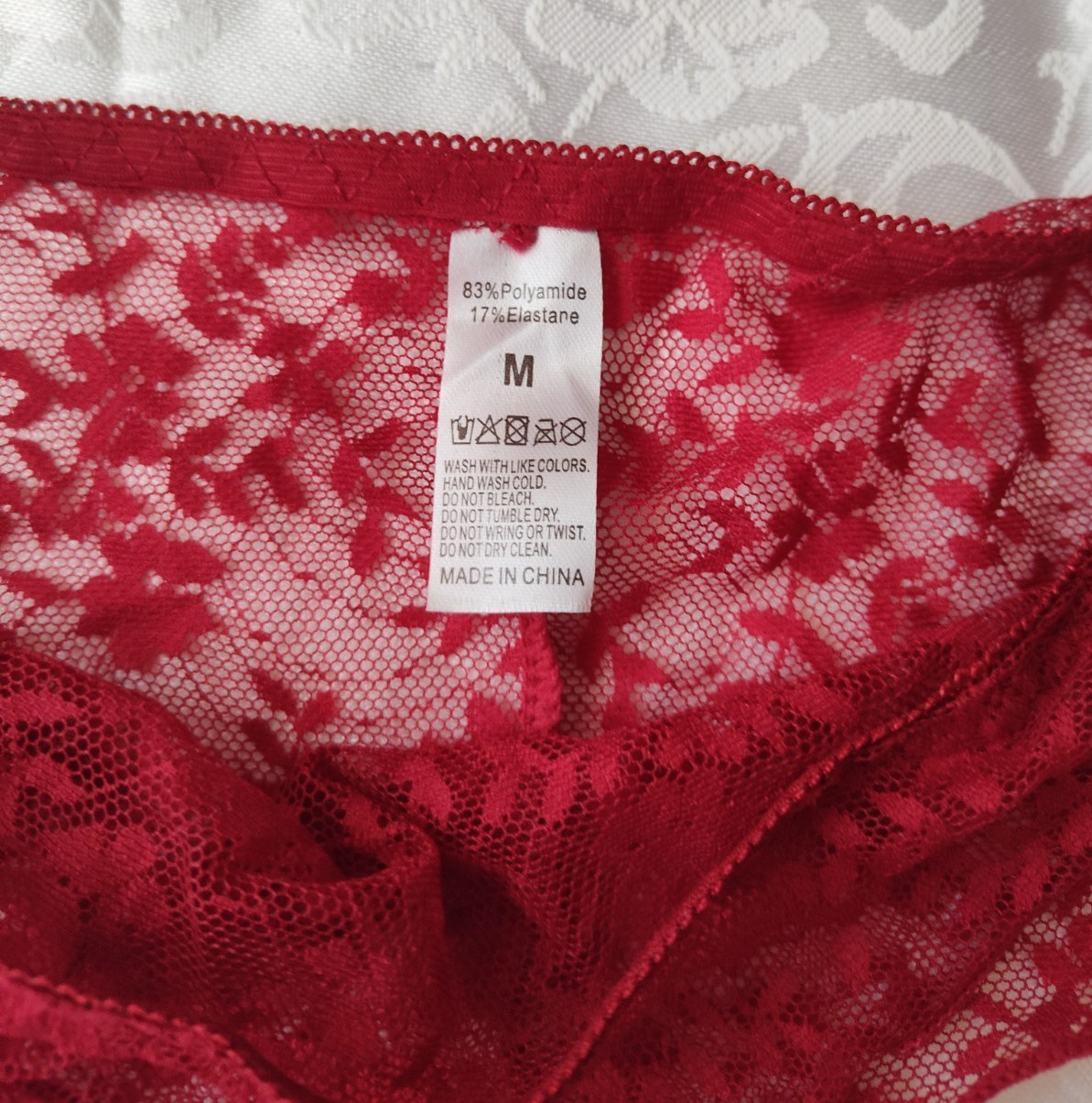 Women’s Lace Transparent Panties Lot (3) White, Red, Black Bow Accents Size M