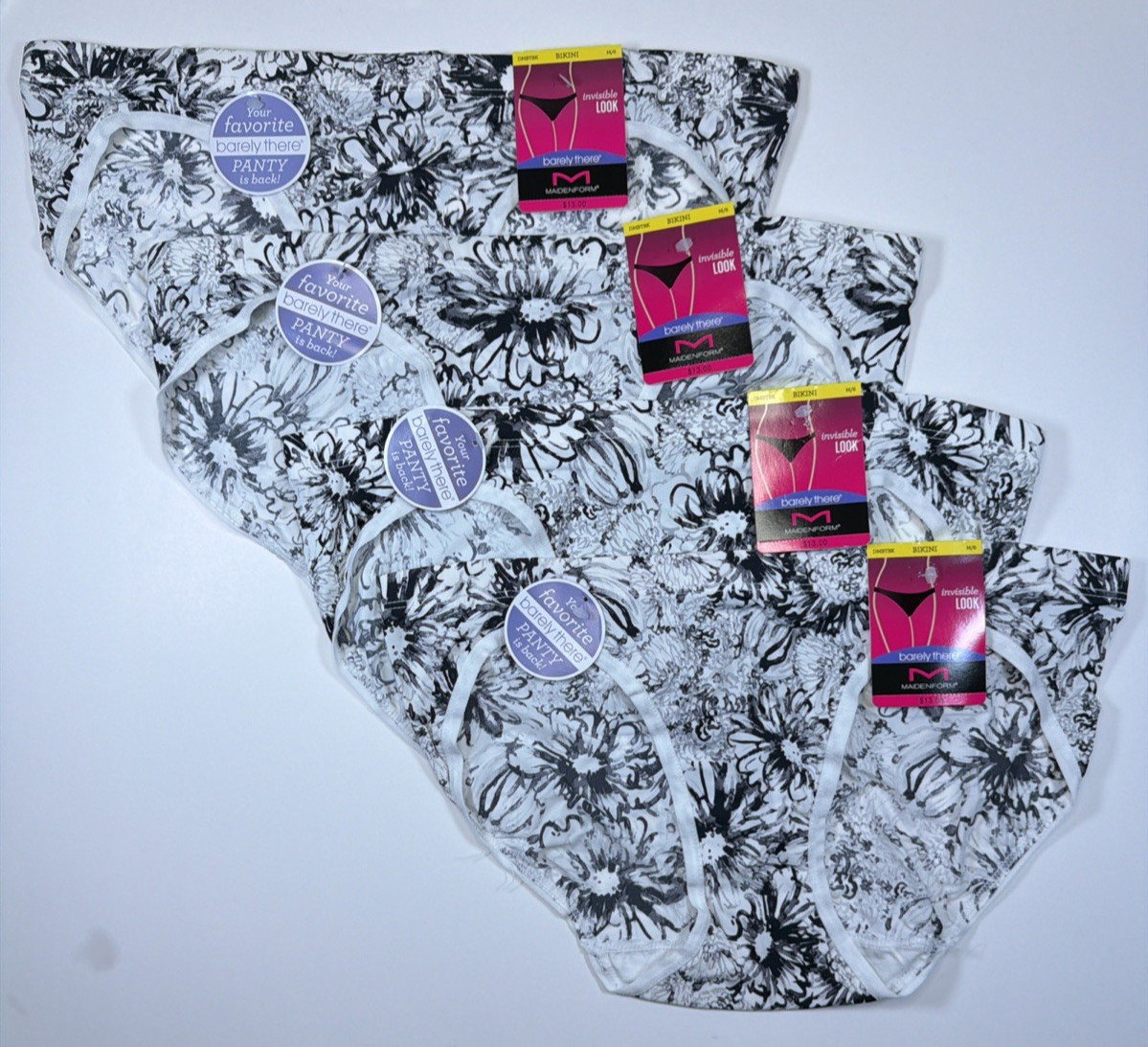 Maidenform Barely There Invisible Look Bikini Panty M/6 White Floral 4 Pk DMBTBK