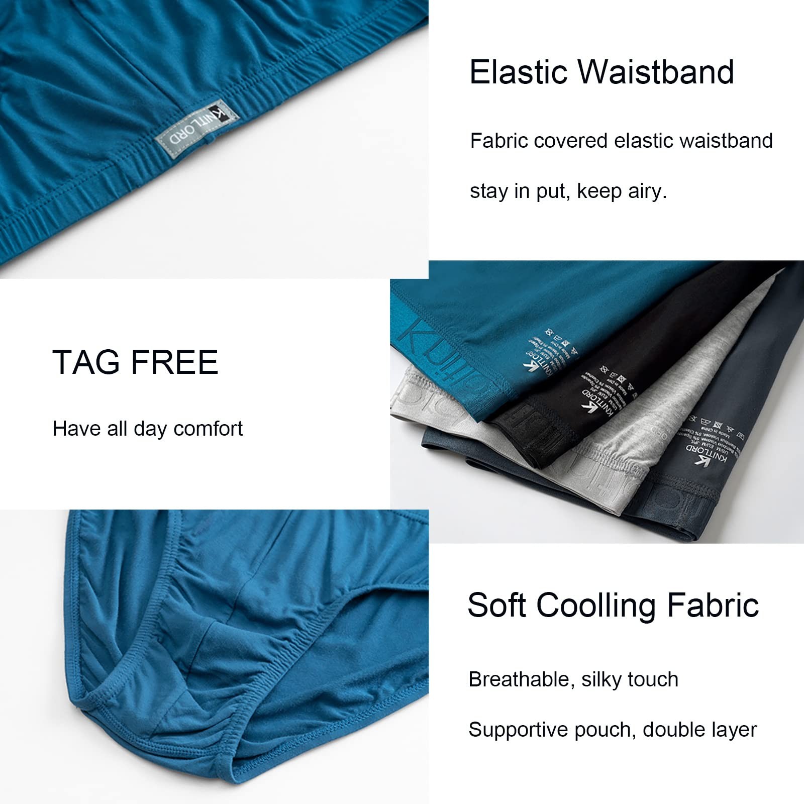 KNITLORD Men’s Underwear Bamboo X-Large, 3 Pack – Black/Blue/Light Grey