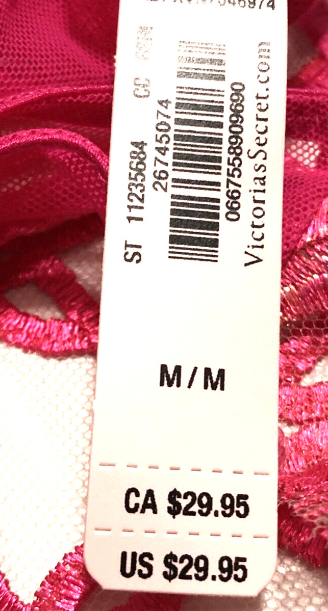 Victoria’s Secret NWT Medium Pink Open Back Brazilian Cheeky Panty Hearts Mesh