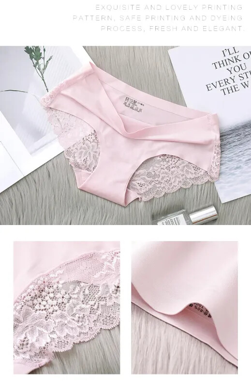 4Pcs Women’s Panties Exquisite Lace Comfort Underwear Silk Satin Seamless Girls