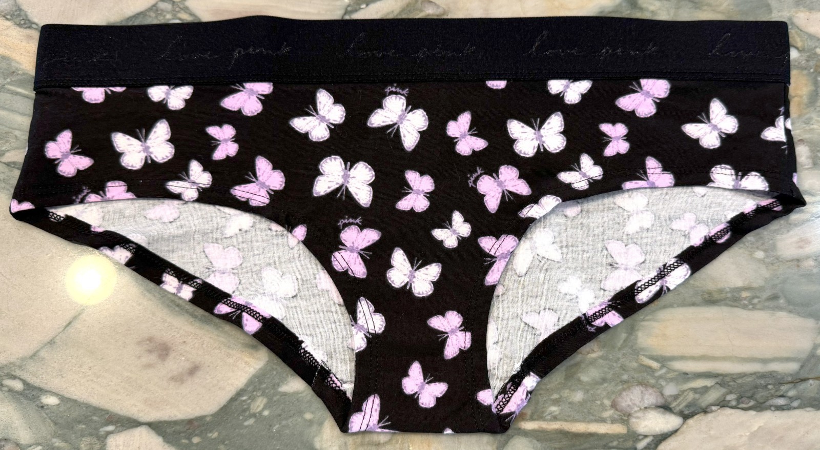NEW Victoria Secret PINK Cotton Logo Hipster Panty – Black Butterfly – XL