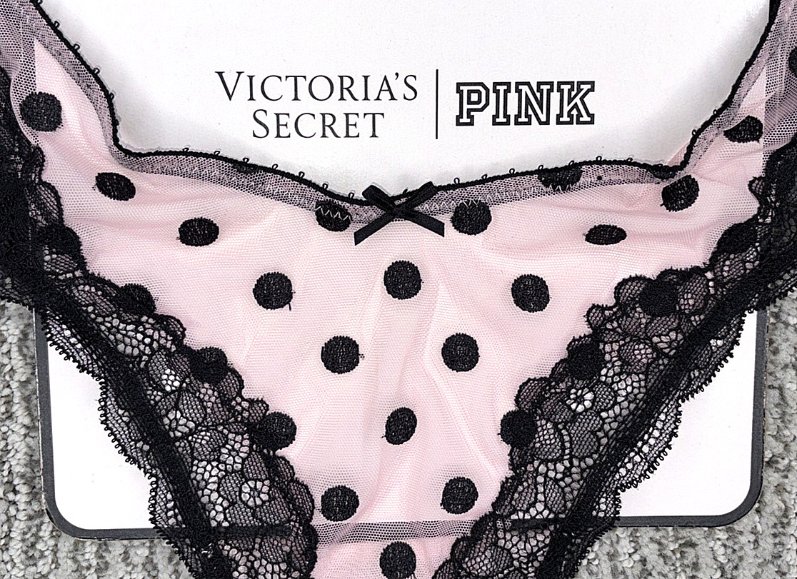 Victoria’s Secret Very Sexy NWT XXL Pink Polka Dot Sheer Mesh Thong Panty