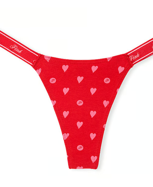 L Red Heart Dot Print PINK LOGO Cotton Micro HiCut Victorias Secret Thong Pantie