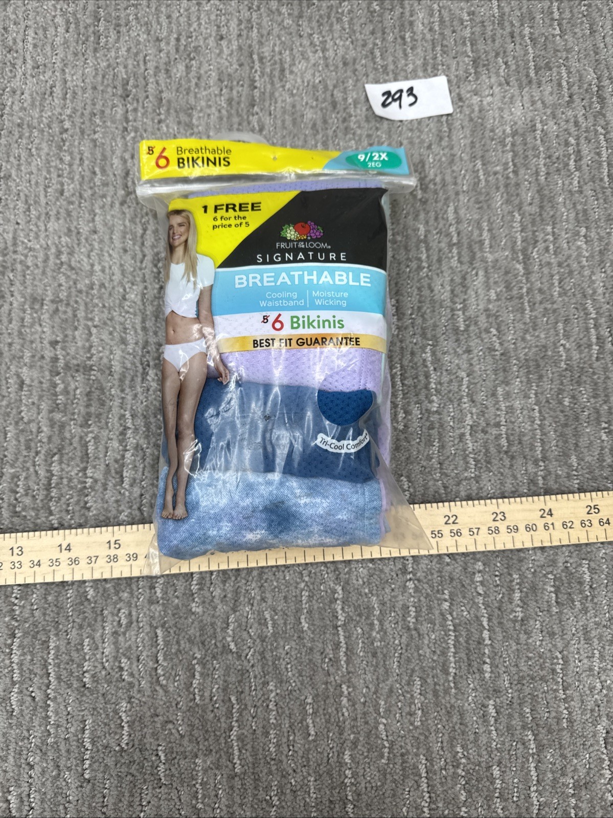 Six Pair Fruit Of The Loom Breathable Bikinis 9/2X #293