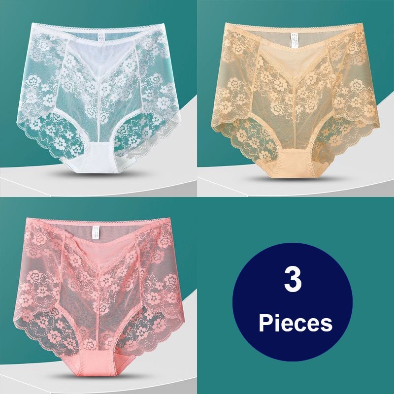 3 Pack Ladies Sexy High Waist Full Lace Briefs Knickers Women’s Underwear L-3XL