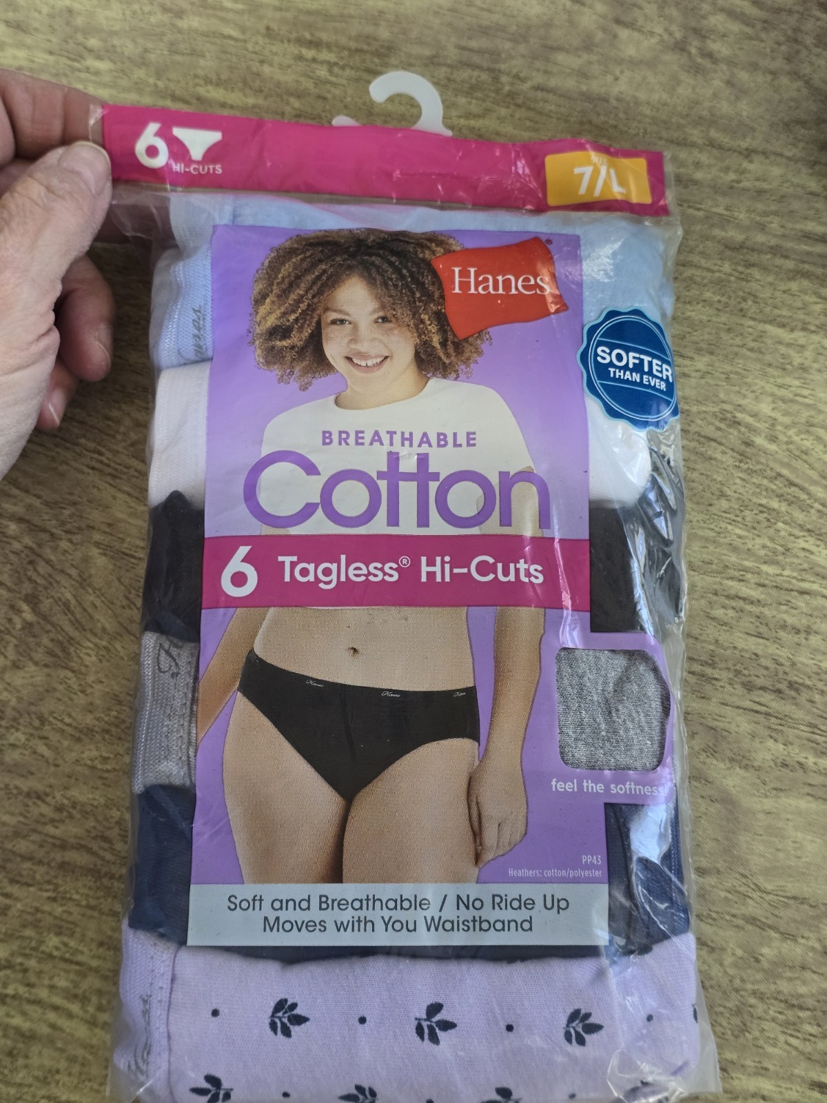 Hanes Women’s Cotton Tagless Hi-Cut Panties Size 7/L, 6 Pack Breathable Open Pk