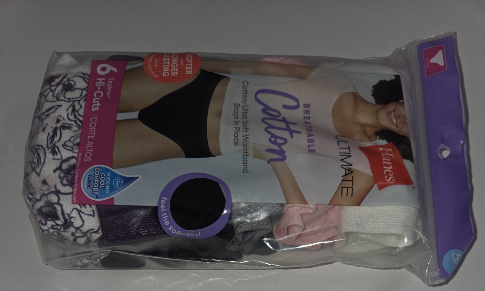 Hanes Ultimate Breathable Cotton 6-pack Tagless Hi-cuts Size 5/S