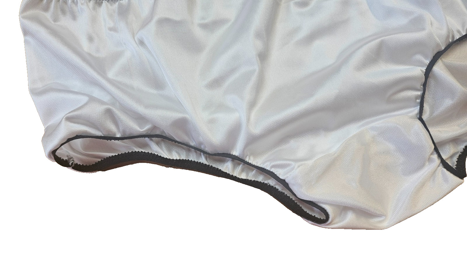 WHITE NYLON TRICOT 2 Layer Wider Crotch PANTY * BLACK ELASTICS * 40″ – 50″ 3X **