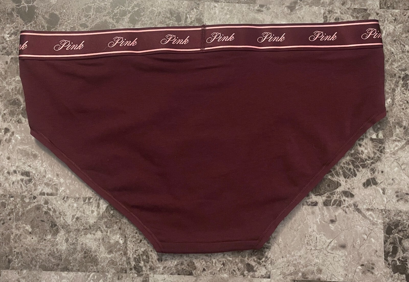 NWT VICTORIA’S SECRET PINK LARGE MAROON LOGO THICK WAISTBAND HIPHUGGER PANTIES