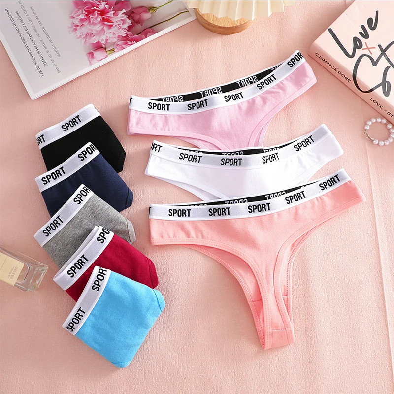 4pc Women Cotton Thongs Seamless String Soft Tangas Sport Style Underwear