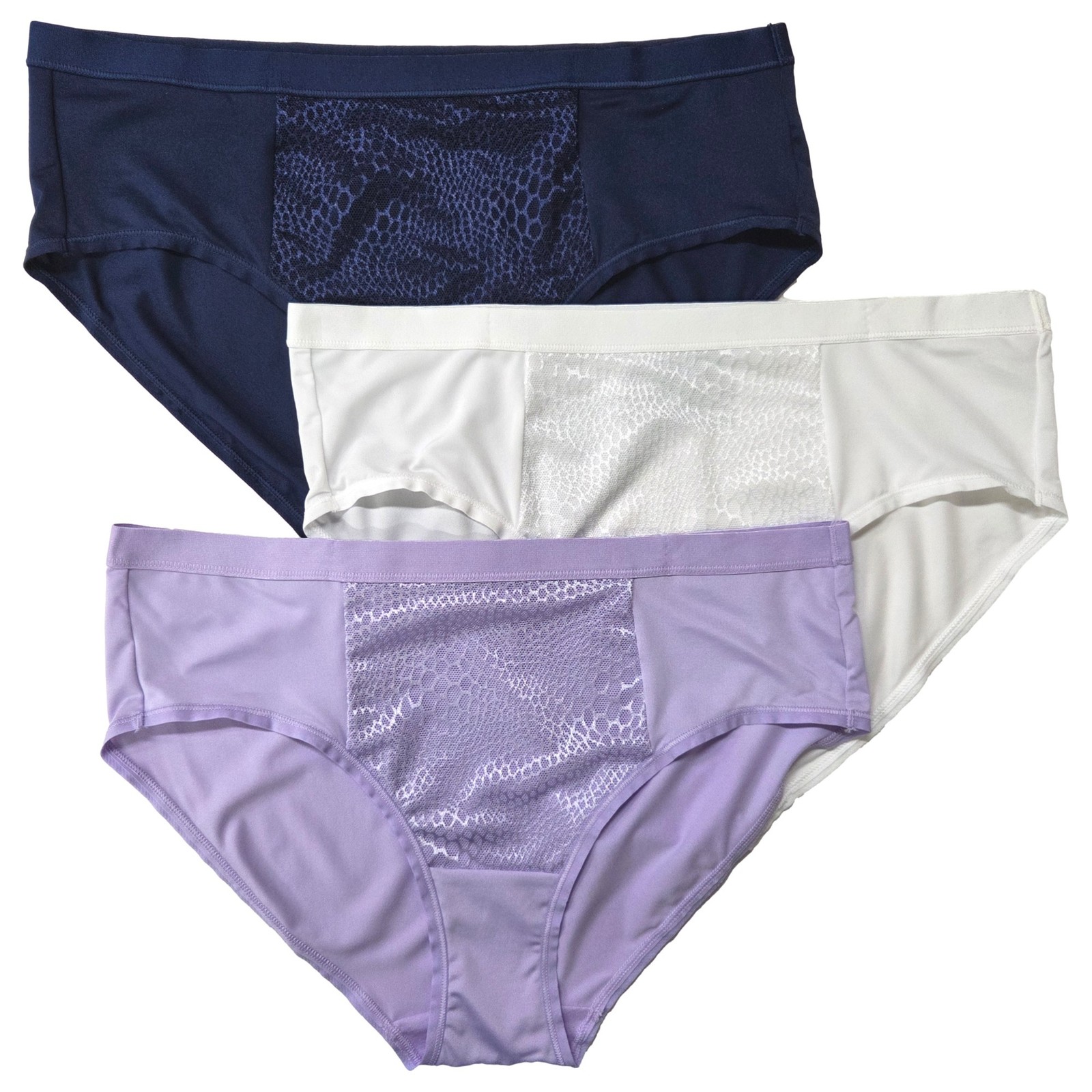 Warners Womens 3pc Tummy Smoothing Microfiber Hipster Panty Set Purple