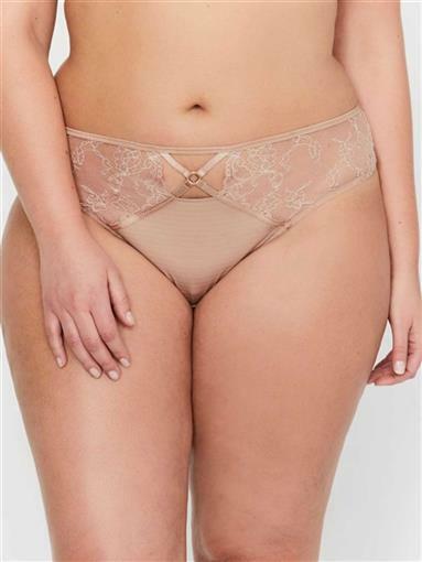 NWT Ashley Graham Essentials Lace & Striped Thong 0X Beige #79254
