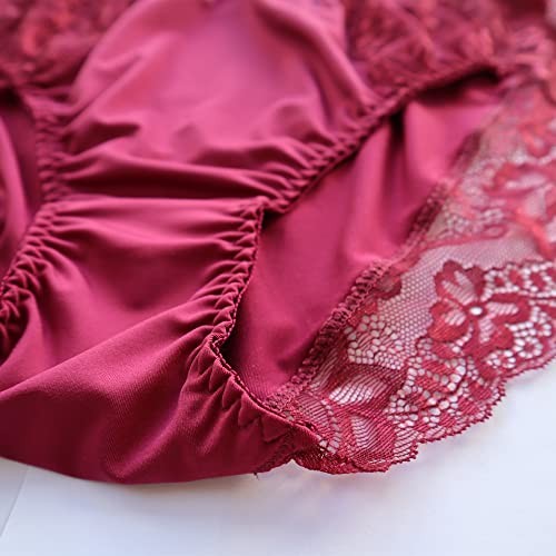 Women’s Plus Size Briefs Hi Cut Full Brief Panty Lace Trimmed 10 Plus Burgandy