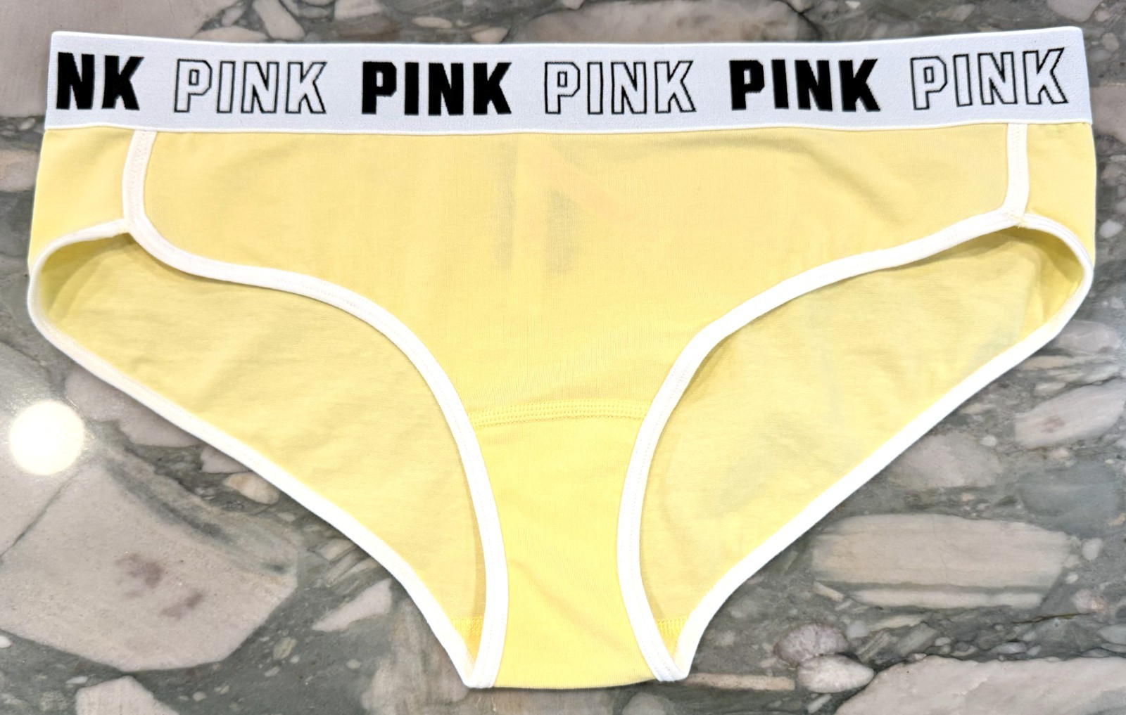 NEW Victoria Secret PINK Cotton BLOCK Logo Hipster – Yellow Pale Banana – XL