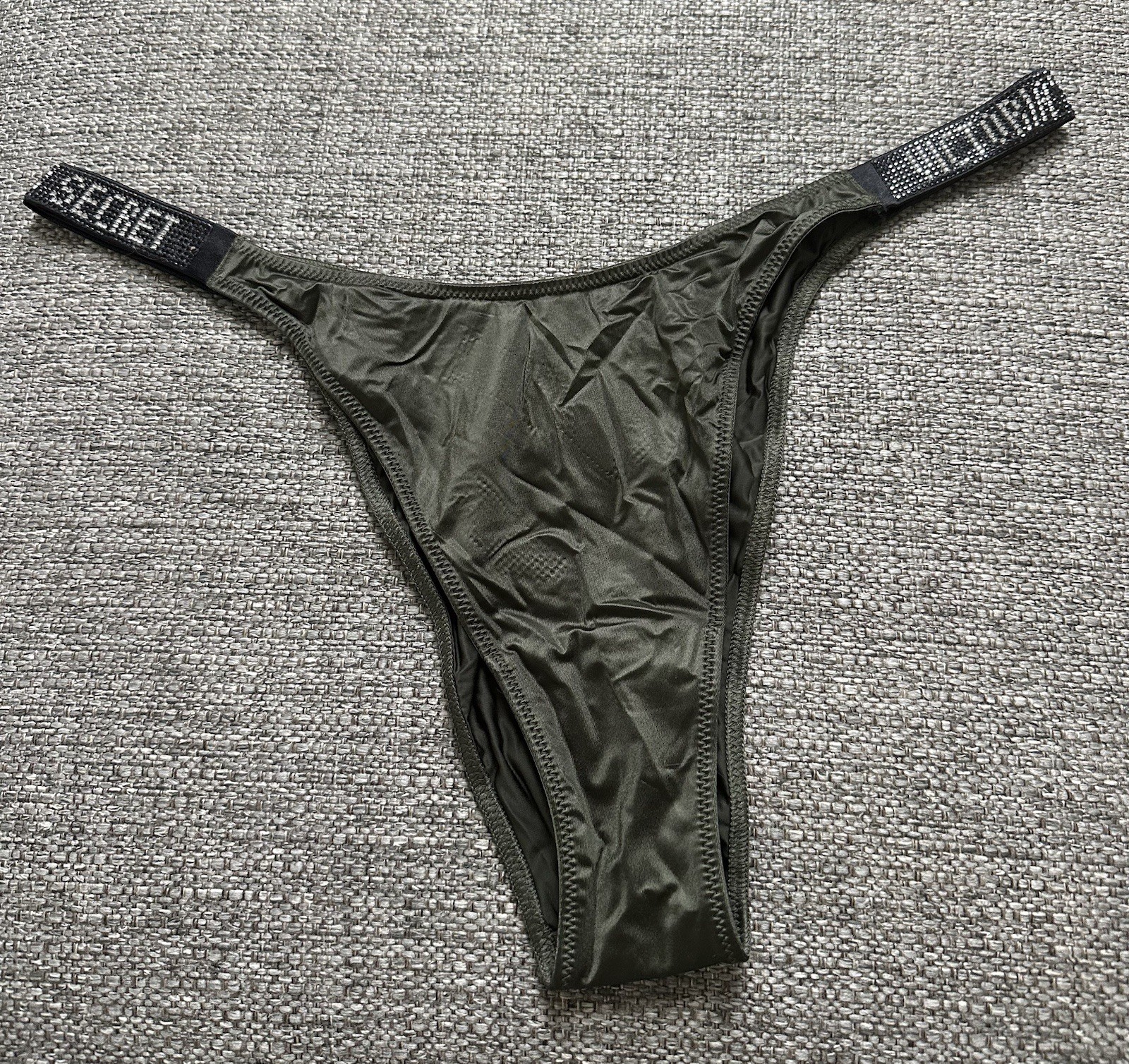 Victoria’s Secret Very Sexy Dark Olive Green Satin Brazilian Panty Size XL NWT