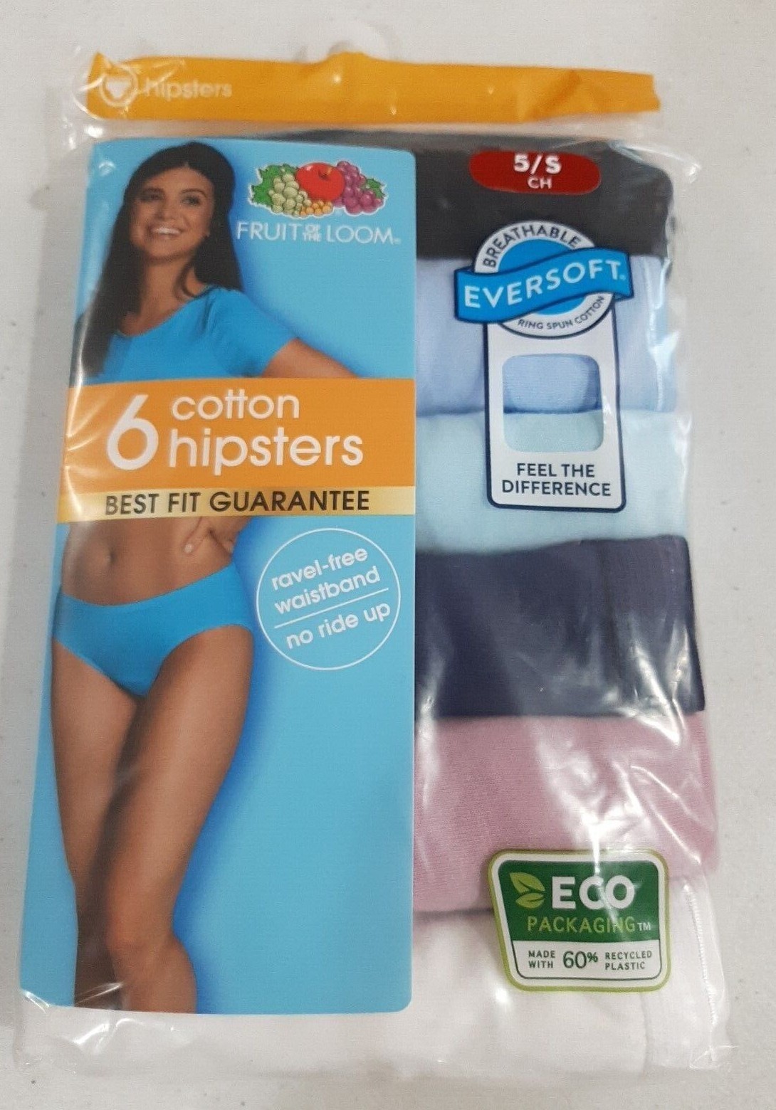 Fruit of the Loom Women’s 6 Pack Cotton Hipsters NEW Size 5