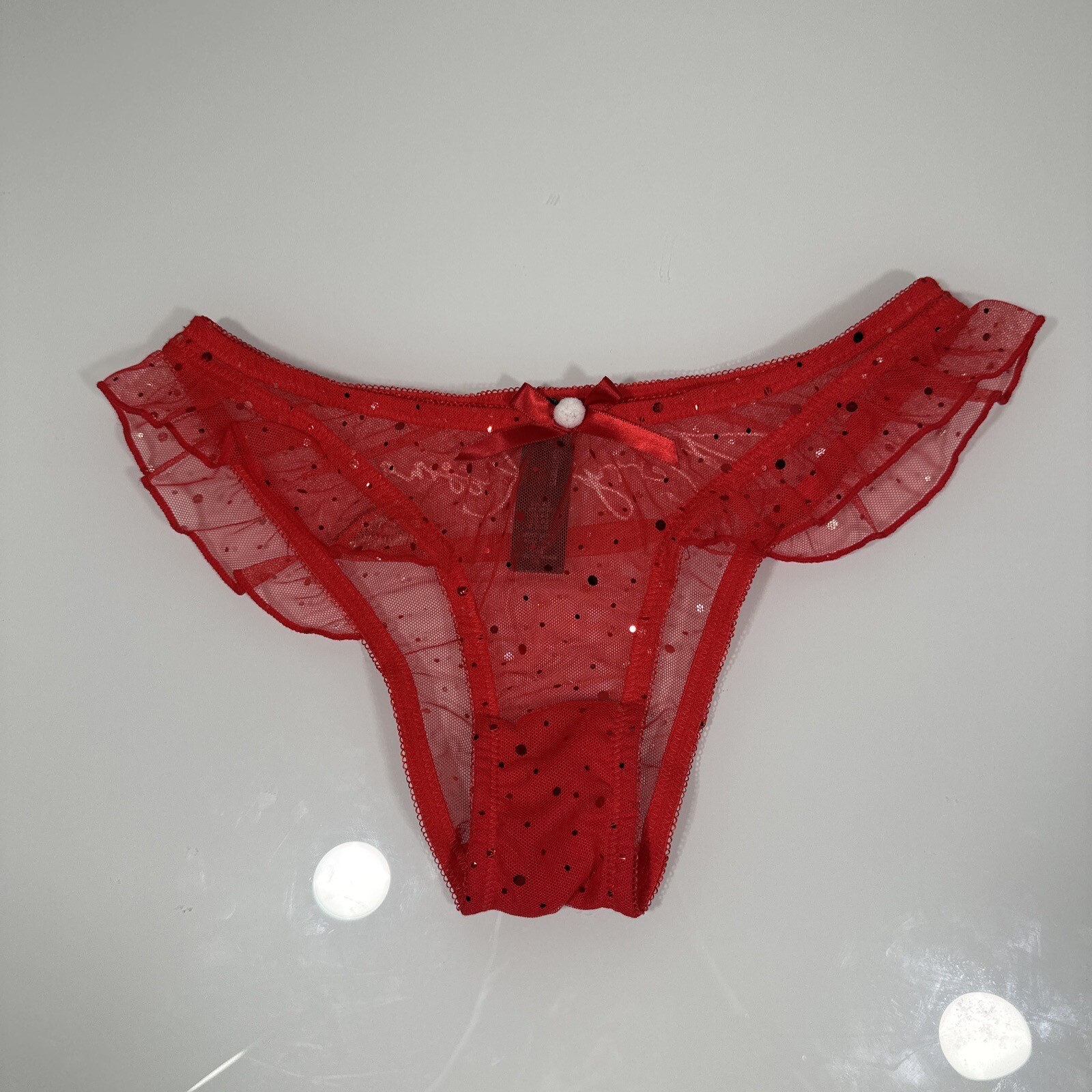 NEW ANN SUMMERS [ XS 0-2 ] Merry Kissmas Ruffle Mesh Panties In Red #T1634