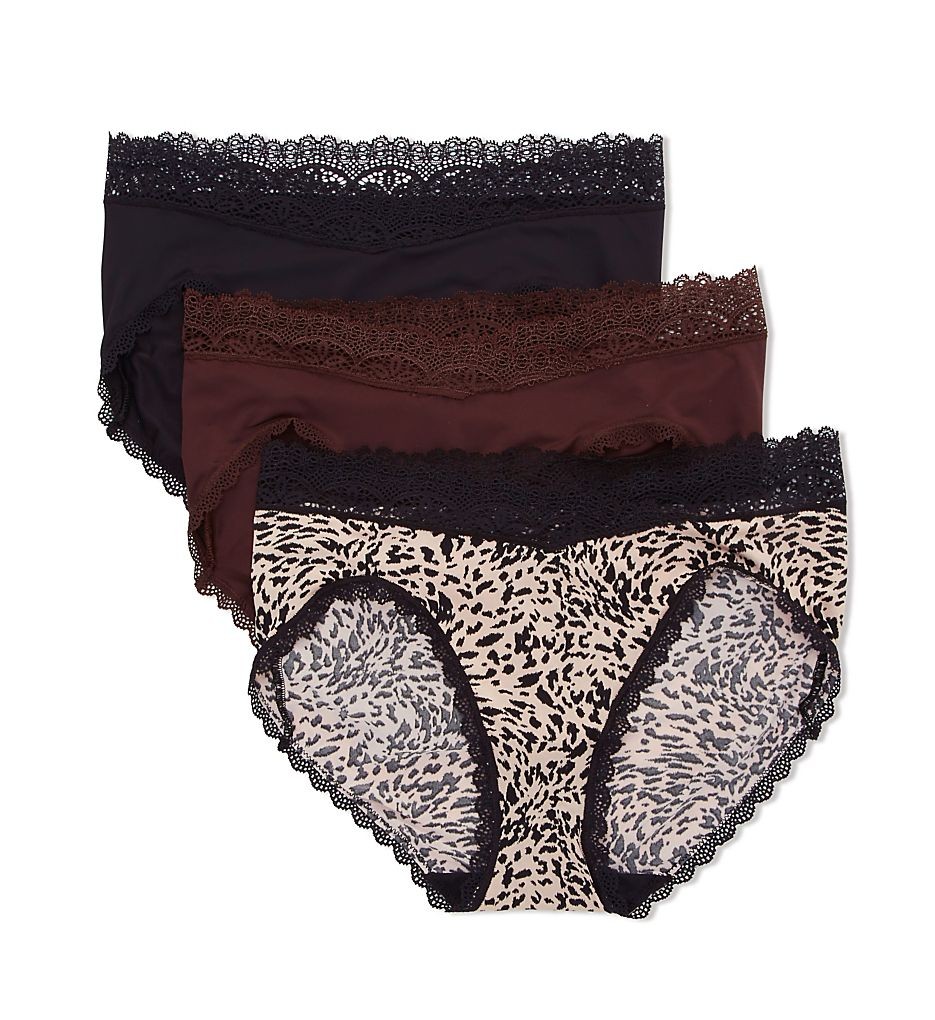 Maidenform Mid-Rise Full Coverage Bikini With Lace – 3 Pack sz s 5 dm3tbk black