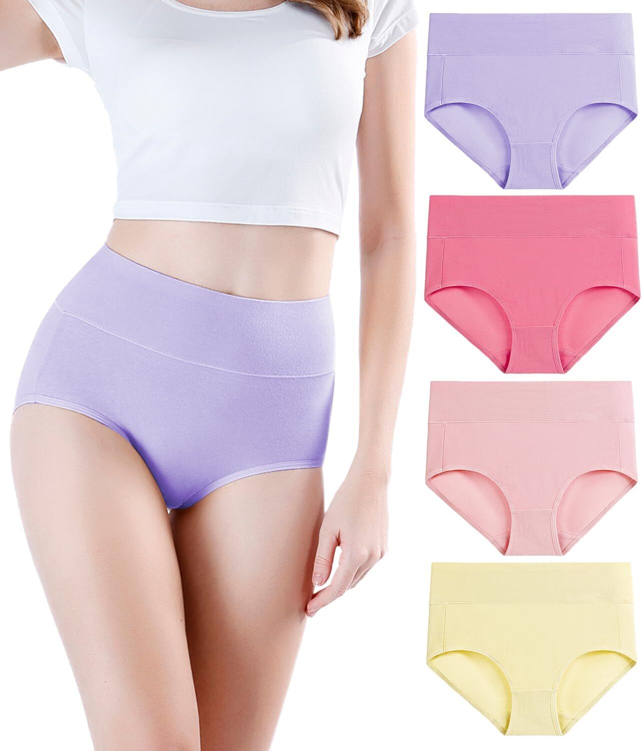 wirarpa Women Cotton Underwear High Waisted Ladies Panties Full Coverage B