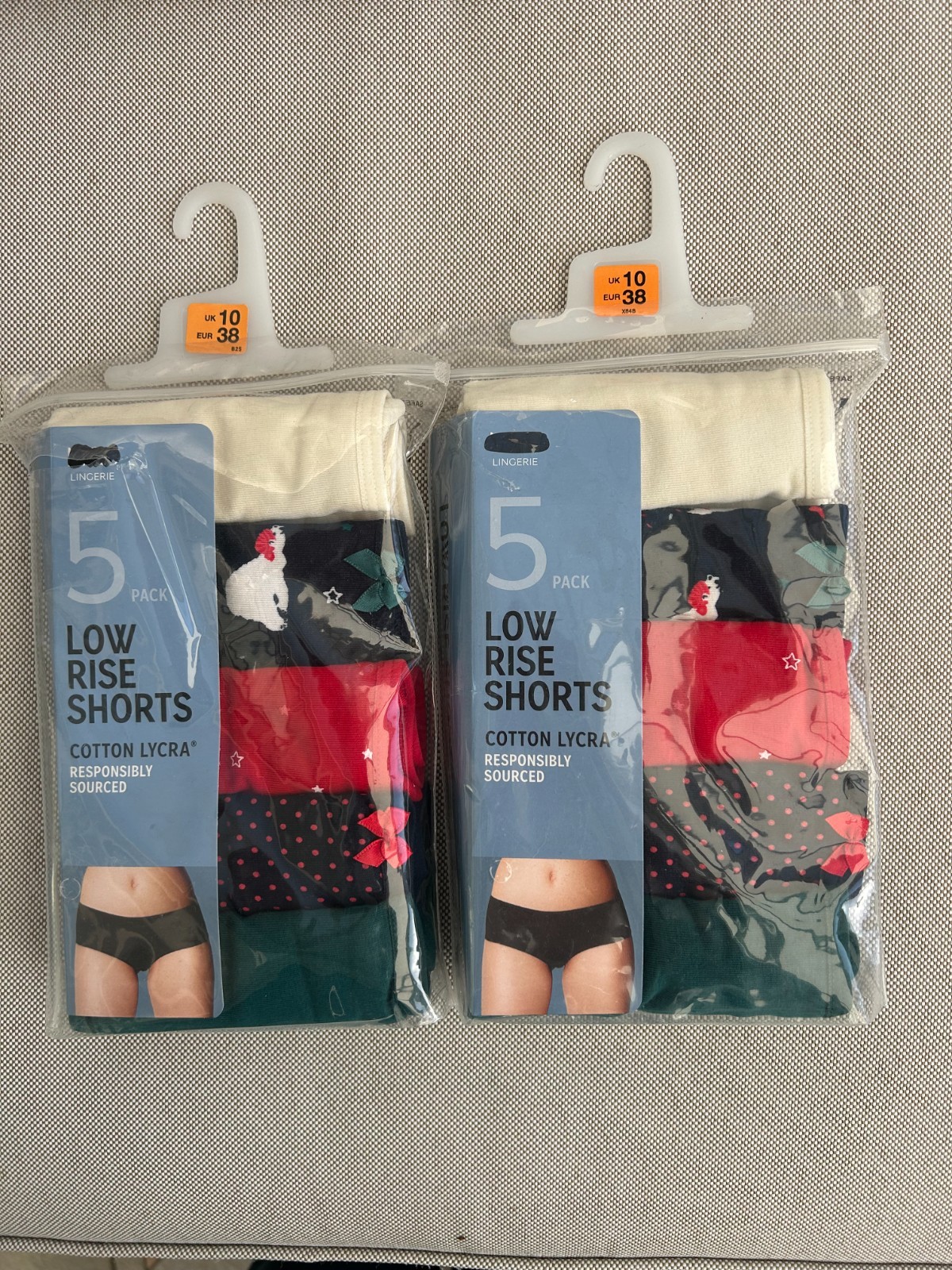 Ex Marks & Spencer Cotton Lycra Low Rise Shorts Knickers Brief 2x 5 Pack Size 10