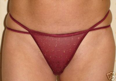 Two Pairs of G/String briefs size 10 in wine/gold lurex lace