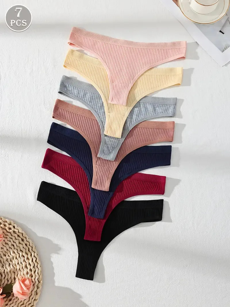 Low Rise Cotton G String Panties Women’s Solid Soft Stretch Comfort Fit 7 Pcs