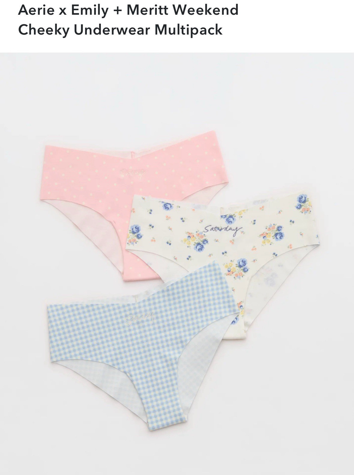 Aerie Emily + Meritt Weekend Cheeky 3 Pack Cotton Blend Panties Multicolor Small