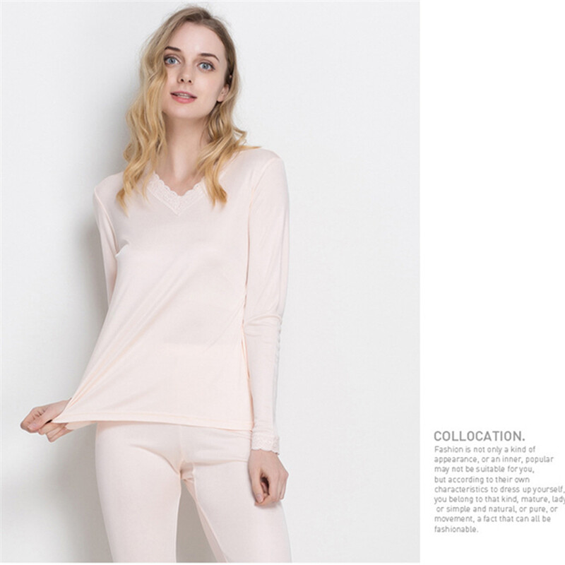 Real silk underwear for women V-neck silk thermal underwear Silk warm Long Johns