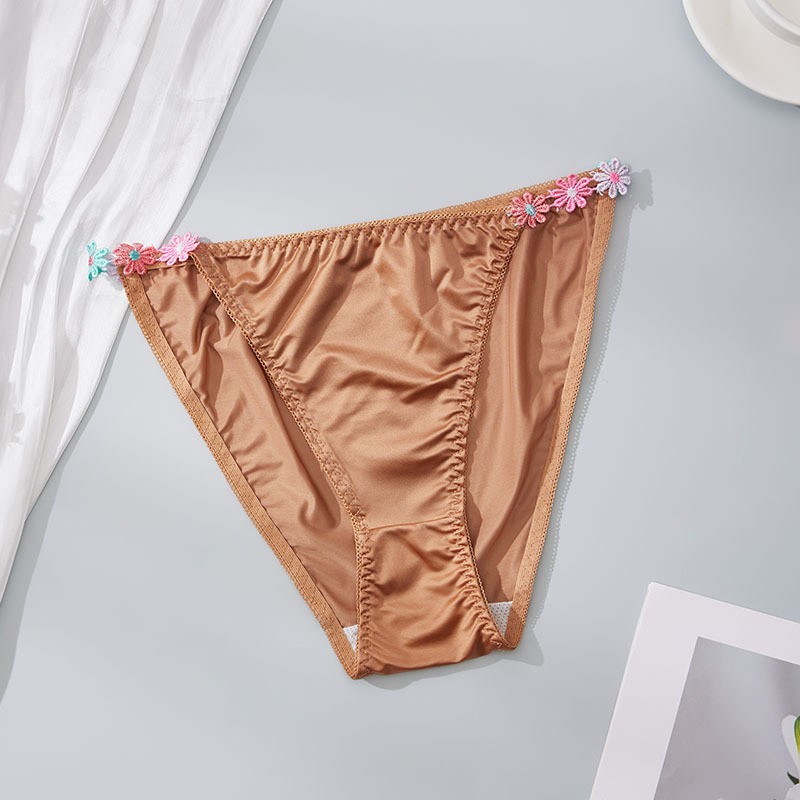 4 Pack Lot Sexy Womens Satin Panties Bikinis Briefs Underwear Flower Lingeries