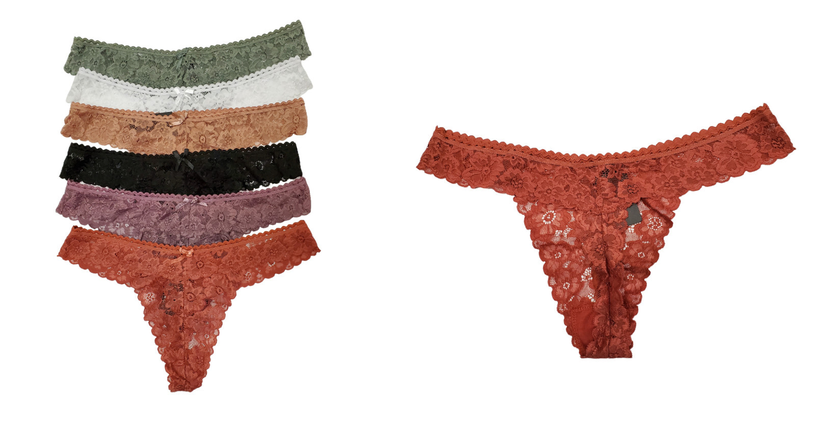 6 PK ROMANTIC SENSUAL SEE THROUGH 2 TONE FLORAL LACE RIO THONG PLUS SIZE 1XL-3
