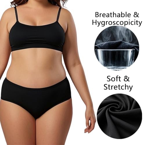 Women’s Cotton Underwear Plus Size XL-5XL 4X-Large 5 Pack Plus Panties Black