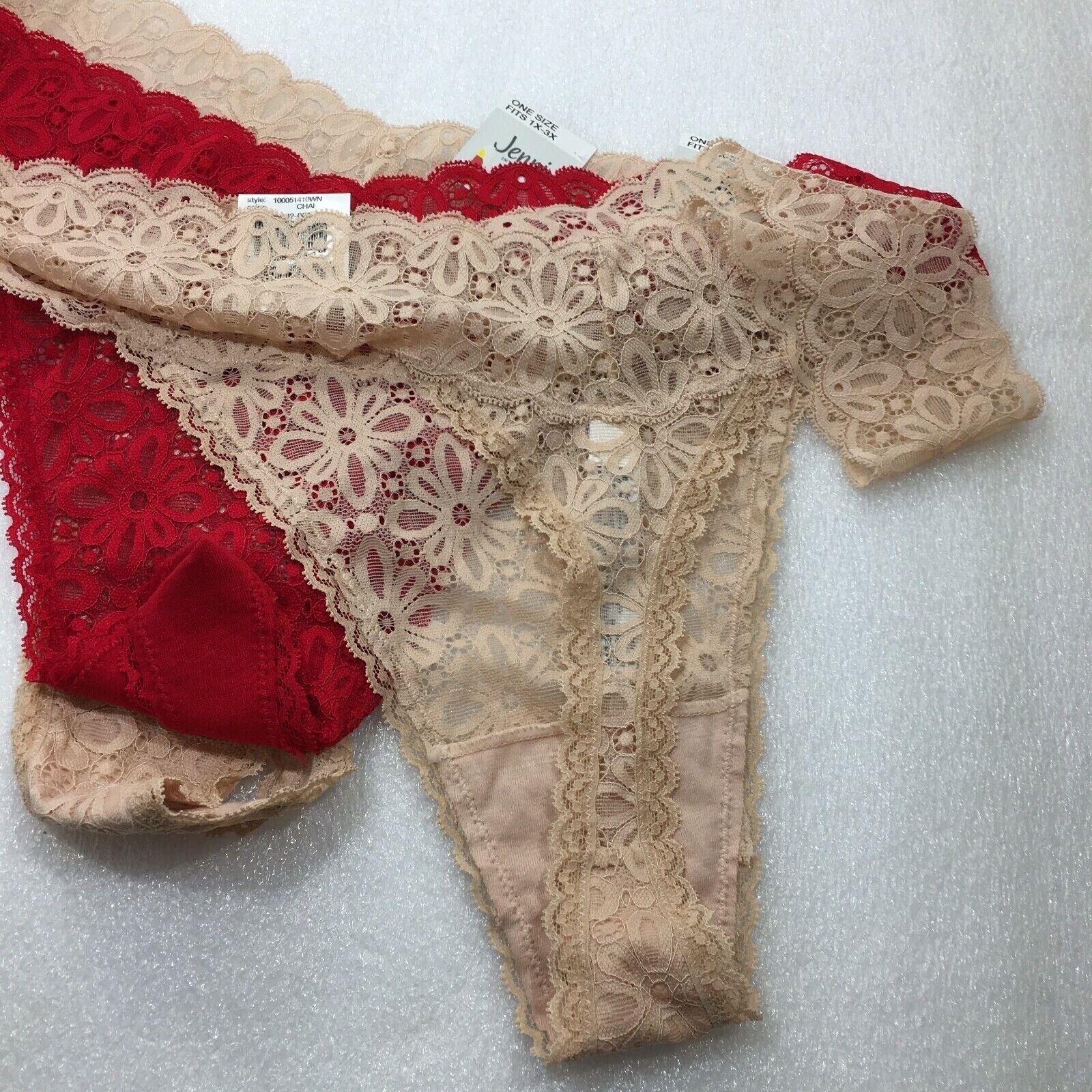 Jenni Plus Size One Size 3PC Lace Thong Underwear , Fits 1X-3X