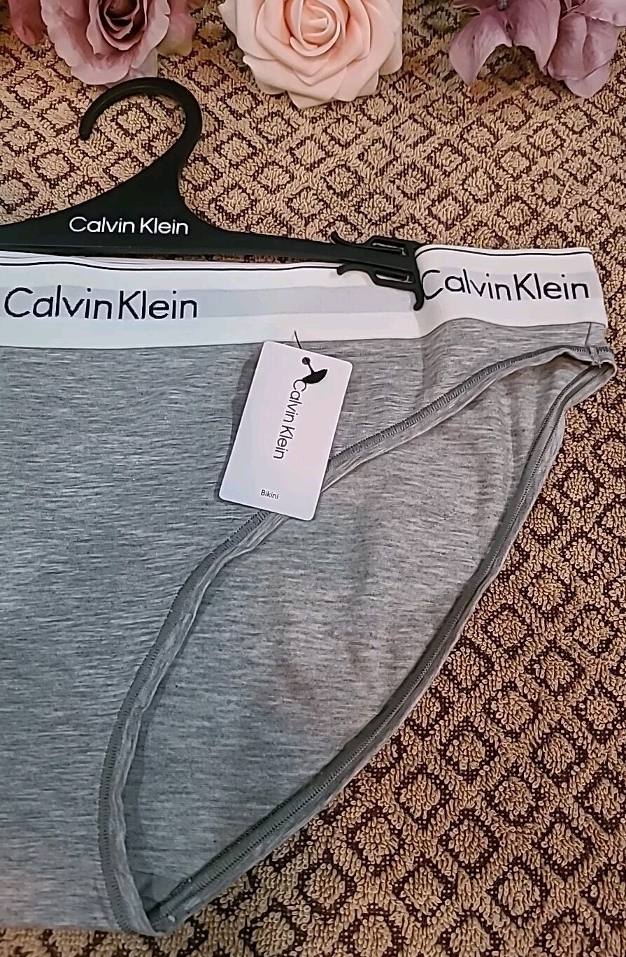 XL CALVIN KLEIN LOGO $22.00 Modern Cotton Grey Black Bikini Panty NwT