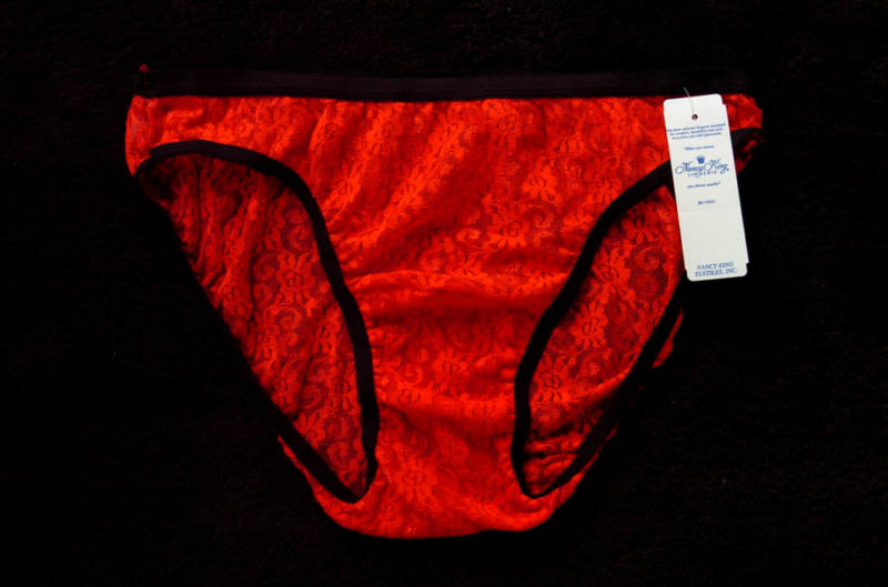 NANCY KING 100% Nylon Lace Embroidery Hi-Cut Red Brief Size 6/Medium