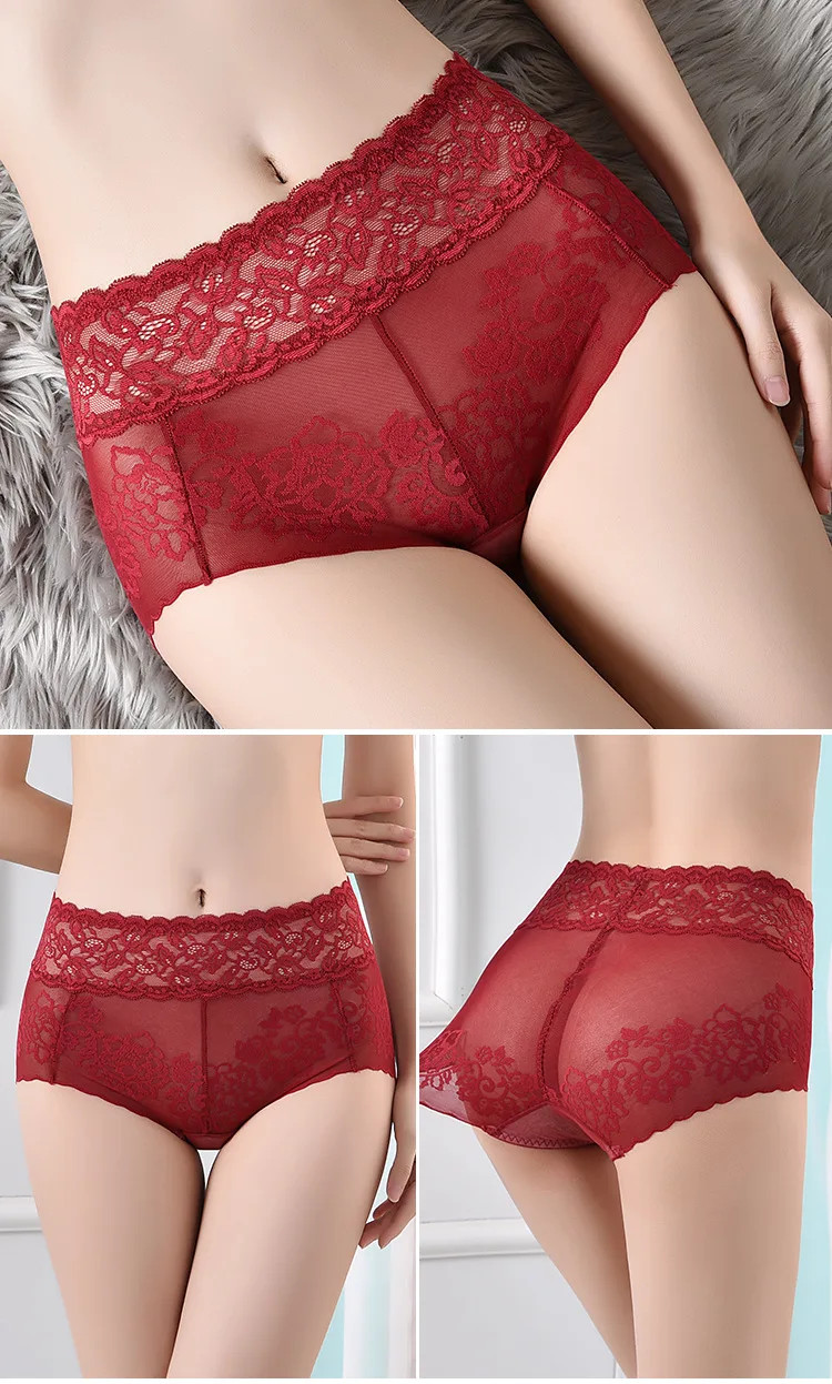 Lace Briefs Mid Rise Sheer Elastic Breathable Underwear Panties Women Soft