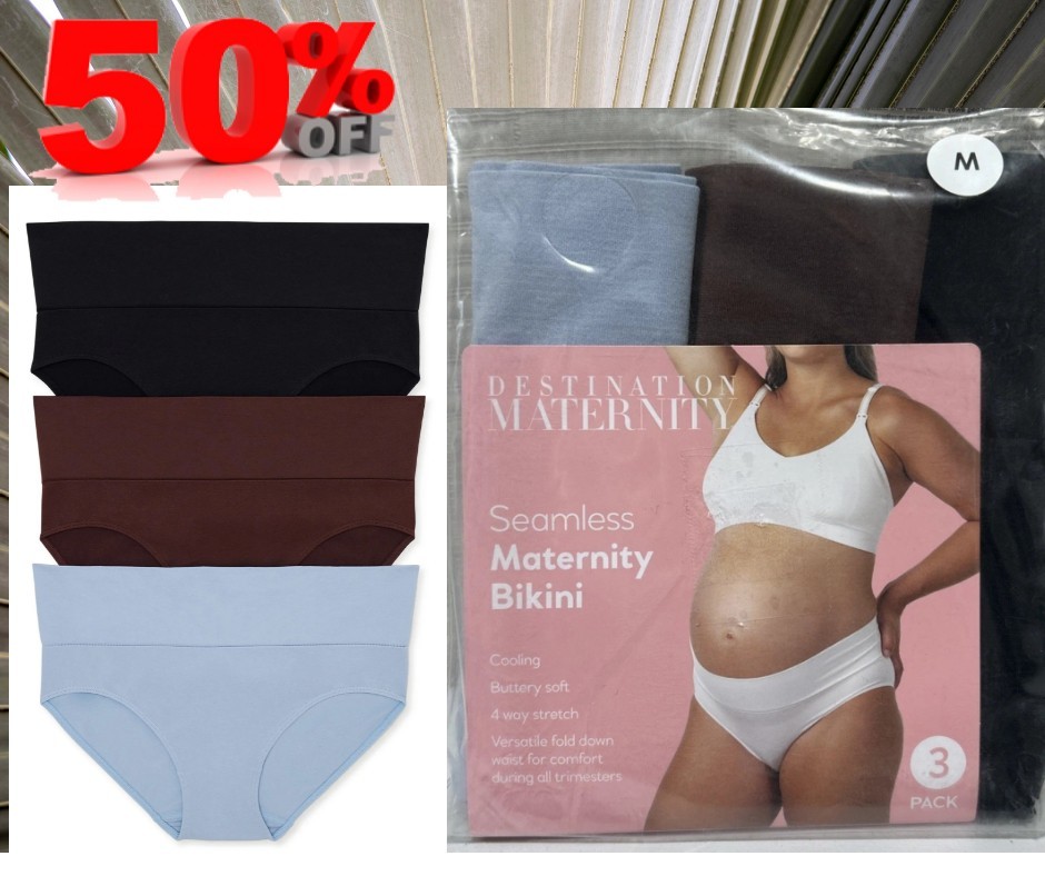 Destination Maternity Women’s M 8-10 Foldover Panty, 3-Pack /Black, Choc, Blue